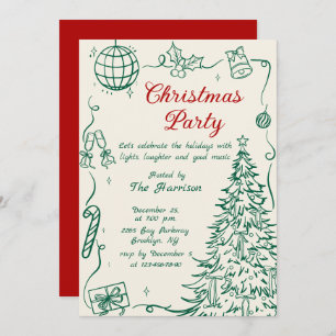 Hand Drawn Whimsical Christmas Holiday Party Invitation