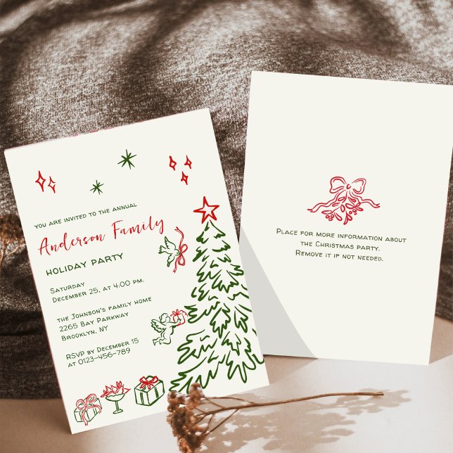 Hand Drawn Whimsical Christmas Holiday Party Invitation (Creator Uploaded)