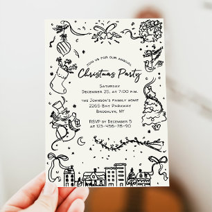 Hand Drawn Whimsical Christmas Holiday Party Invitation