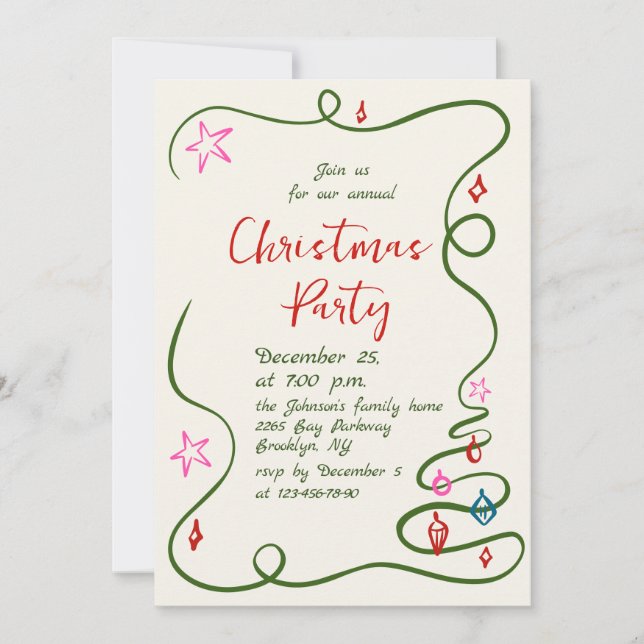 Hand Drawn Whimsical Christmas Holiday Party Invitation (Front)