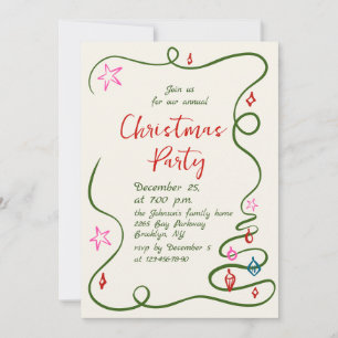 Hand Drawn Whimsical Christmas Holiday Party Invitation