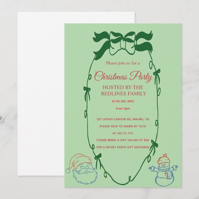 Hand Drawn Whimsical Christmas Invitation (Front/Back)