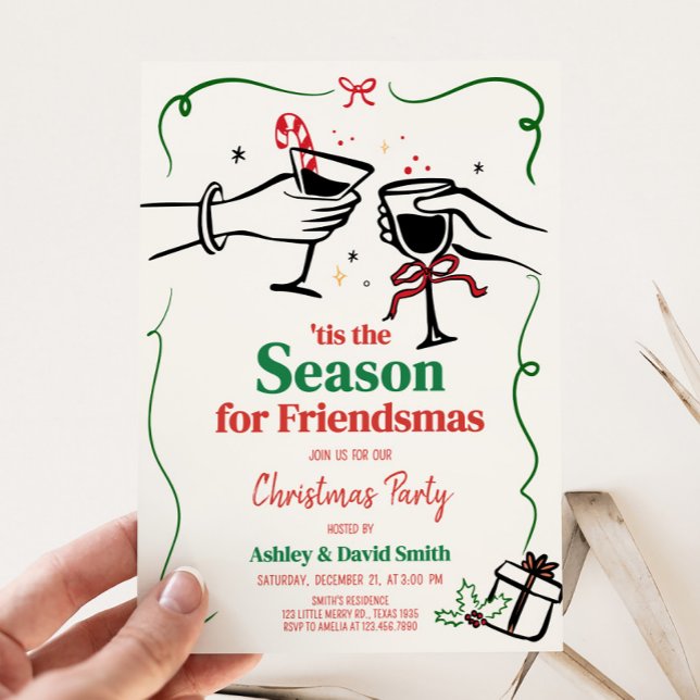 Hand Drawn Whimsical Cocktail Christmas Party Invitation (Hand Drawn Whimsical Christmas Party Invitation
)