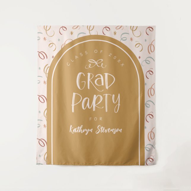 Hand Drawn Whimsical Confetti Grad Party Backdrop Tapestry (Front)