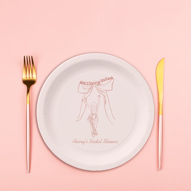 Hand Drawn Whimsical Coquette Bow Bridal Shower Paper Plate (Creator Uploaded)