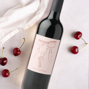 Hand Drawn Whimsical Coquette Bow Bridal Shower Wine Label