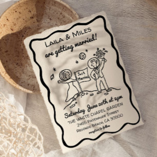 Hand Drawn Whimsical cosmic moon wedding invite
