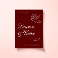 Hand Drawn Whimsical Cupid Burgundy Red Wedding