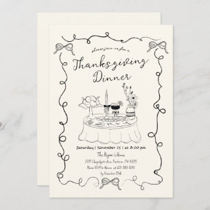 Hand Drawn Whimsical Dinner Table Thanksgiving  Invitation