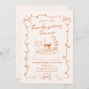 Hand Drawn Whimsical Dinner Table Thanksgiving  Invitation