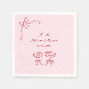 Hand Drawn Whimsical Doodle Red Pink Wedding Napkin