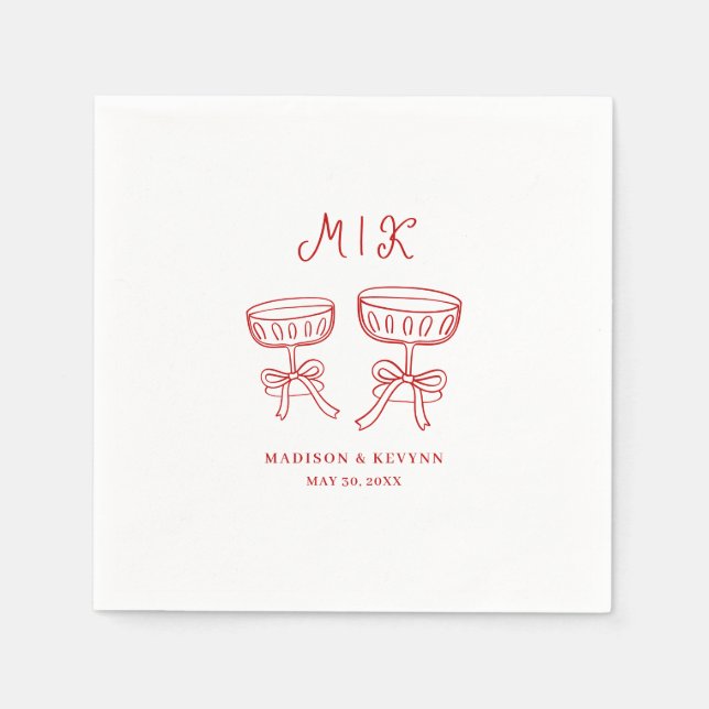 Hand Drawn Whimsical Doodle Red Wedding Napkin (Front)