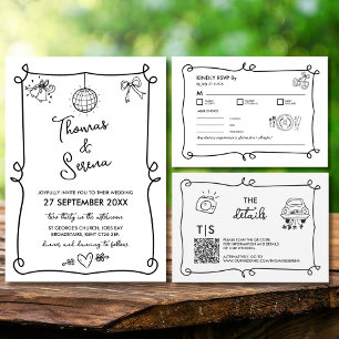 Hand Drawn Whimsical Doodle Wavy RSVP Enclosure Card