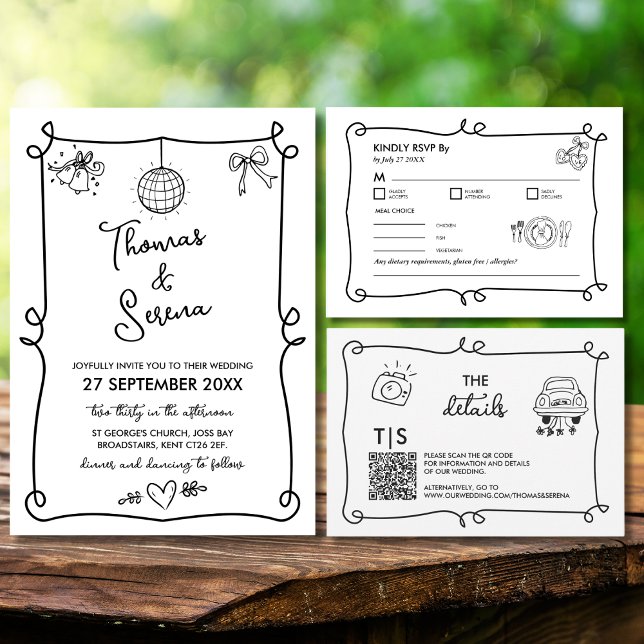 Hand Drawn Whimsical Doodle Wavy RSVP Enclosure Card (Creator Uploaded)