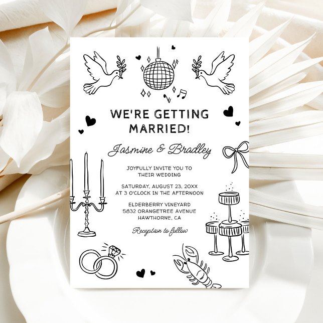Hand-Drawn Whimsical Doodle Wedding Invitation (Creator Uploaded)