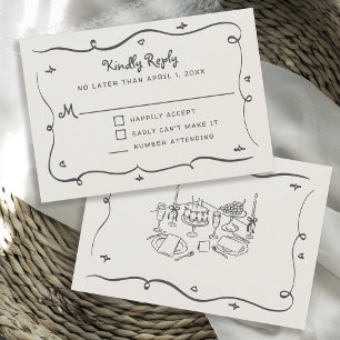 Hand Drawn Whimsical Doodles Wavy Frame RSVP Card