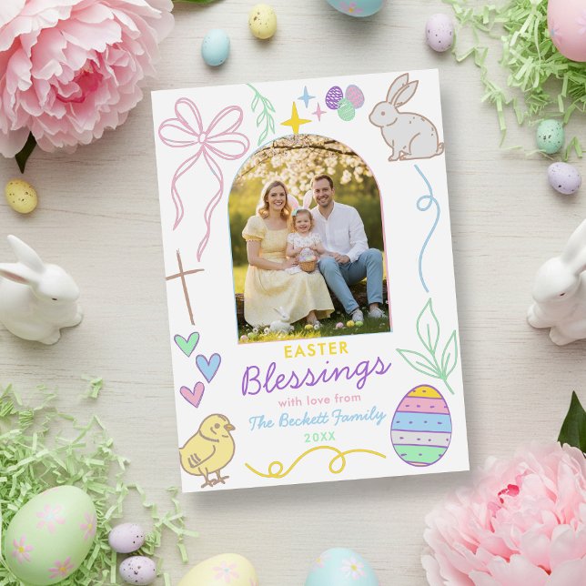 Hand Drawn Whimsical Easter Photo Arch Holiday Card (Creator Uploaded)