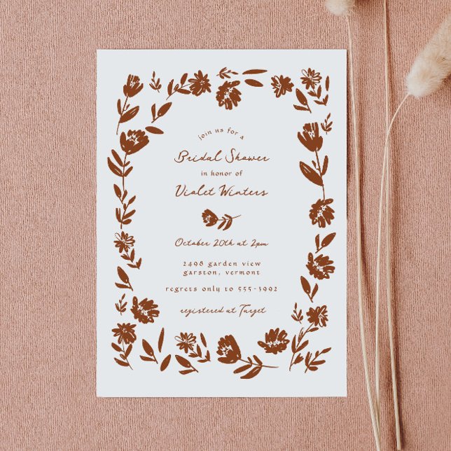 Hand Drawn Whimsical Flower Border Bridal Shower Invitation (Creator Uploaded)