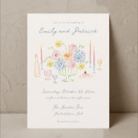 Hand drawn Whimsical Funky French Pastel Wedding