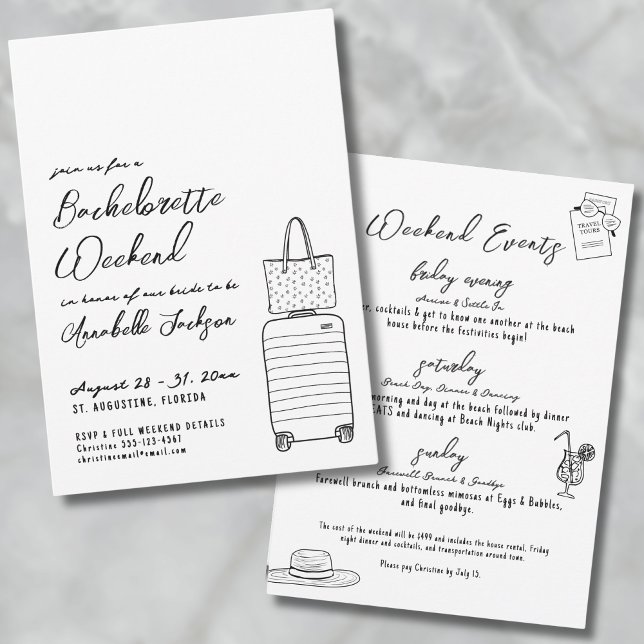 Hand Drawn Whimsical Girls Trip Bachelorette Party Invitation (Hand Drawn Whimsical Quirky Bachelorette Party Invitation)
