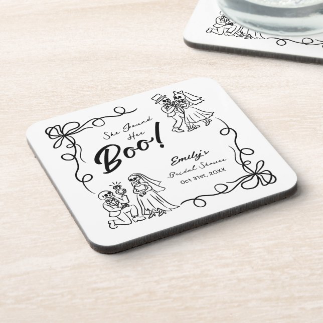 Hand Drawn Whimsical Halloween Bridal Shower Coaster (Left Side)