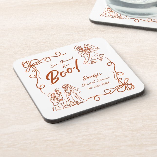 Hand Drawn Whimsical Halloween Bridal Shower Coaster (Left Side)