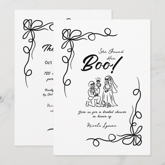 Hand Drawn Whimsical Halloween Bridal Shower Invitation (Front/Back)