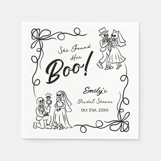 Hand Drawn Whimsical Halloween Bridal Shower Napkin (Front)