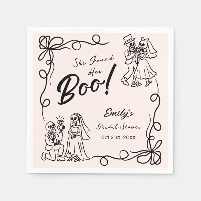 Hand Drawn Whimsical Halloween Bridal Shower Napkin (Front)