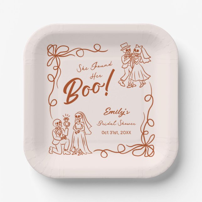 Hand Drawn Whimsical Halloween Bridal Shower Paper Plate (Front)