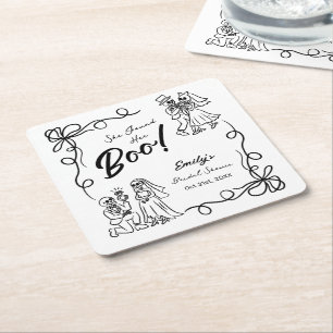 Hand Drawn Whimsical Halloween Bridal Shower Square Paper Coaster