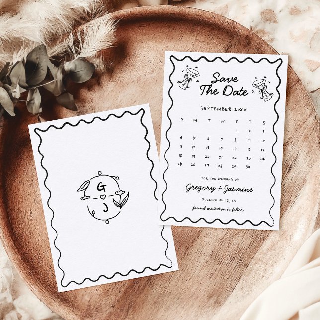 Hand Drawn Whimsical Handwritten Calendar Wedding Save The Date (Creator Uploaded)