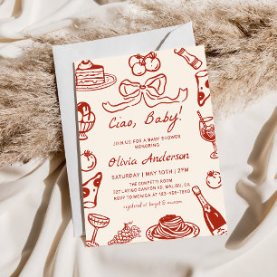 Hand Drawn Whimsical Italian Pizza Baby Shower Invitation