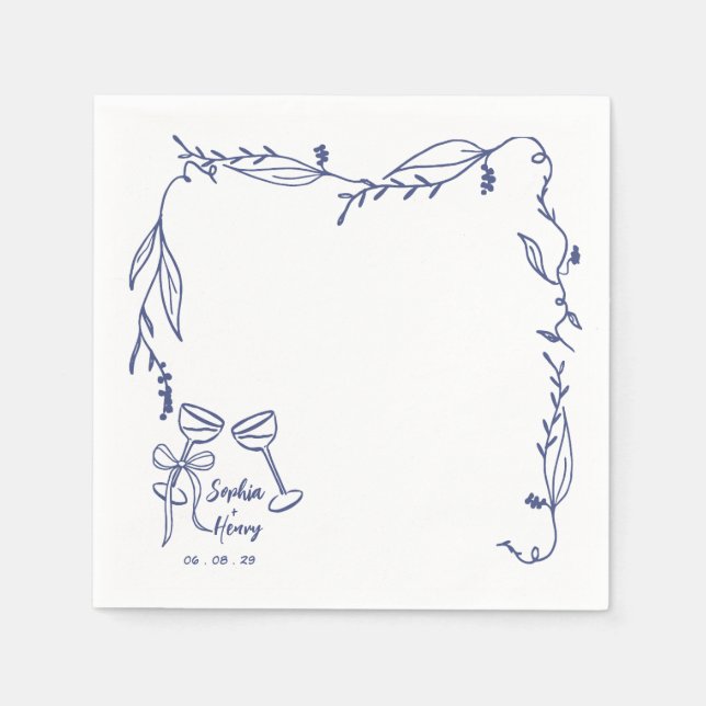 Hand Drawn whimsical Italian wedding Napkin (Front)