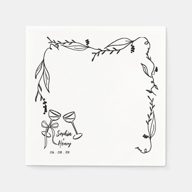 Hand Drawn whimsical Italian wedding Napkin (Front)