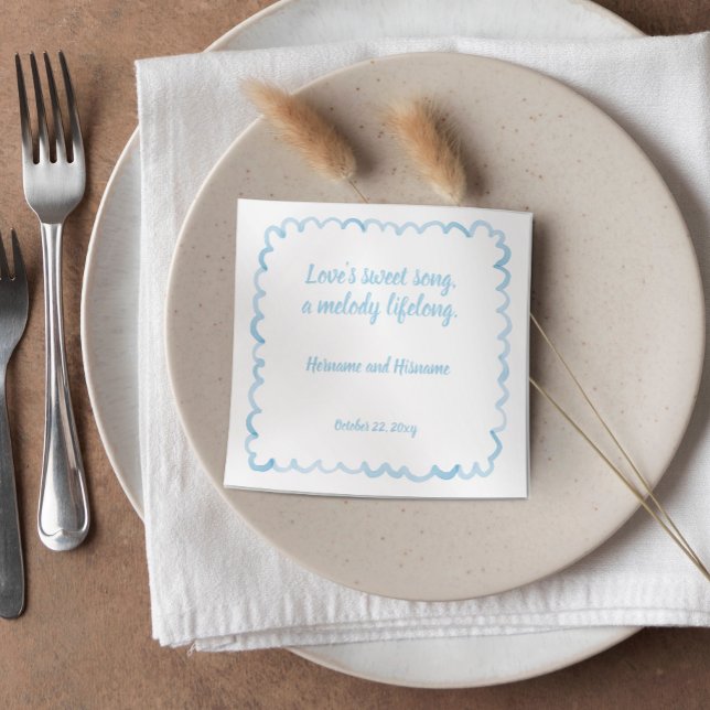 Hand Drawn Whimsical Light Blue Wavy Frame Quote Napkin (Creator Uploaded)