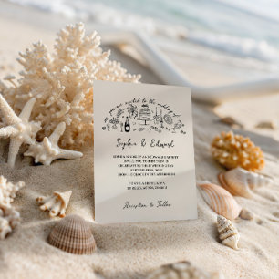 Hand-drawn whimsical line art wedding style invitation