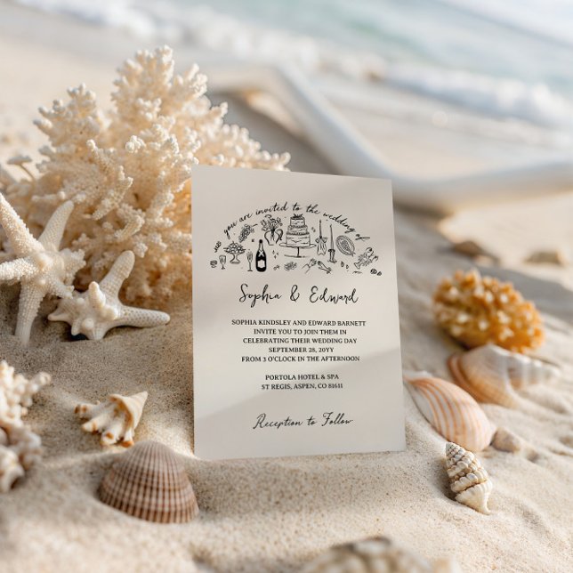 Hand-drawn whimsical line art wedding style invitation (Creator Uploaded)