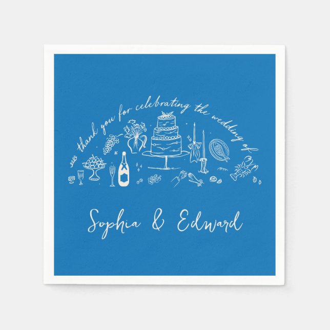Hand-drawn whimsical line art wedding style napkin (Front)