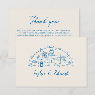 Hand-drawn whimsical line art wedding style thank you card