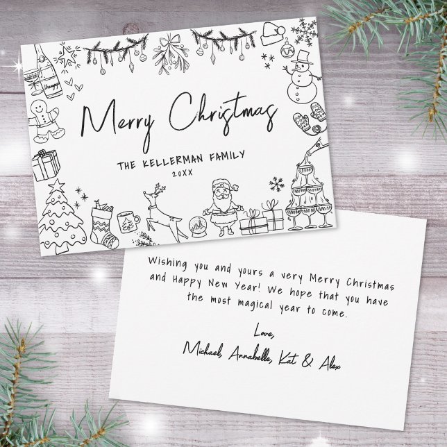 Hand Drawn Whimsical Merry Christmas Holiday Card (Hand Drawn Whimsical Merry Christmas Holiday Card)