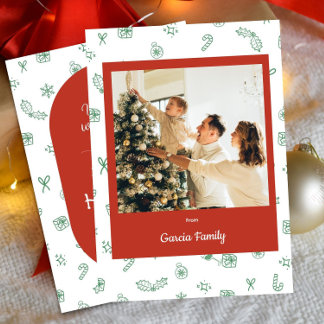Hand Drawn Whimsical Merry Christmas Photo Holiday Card