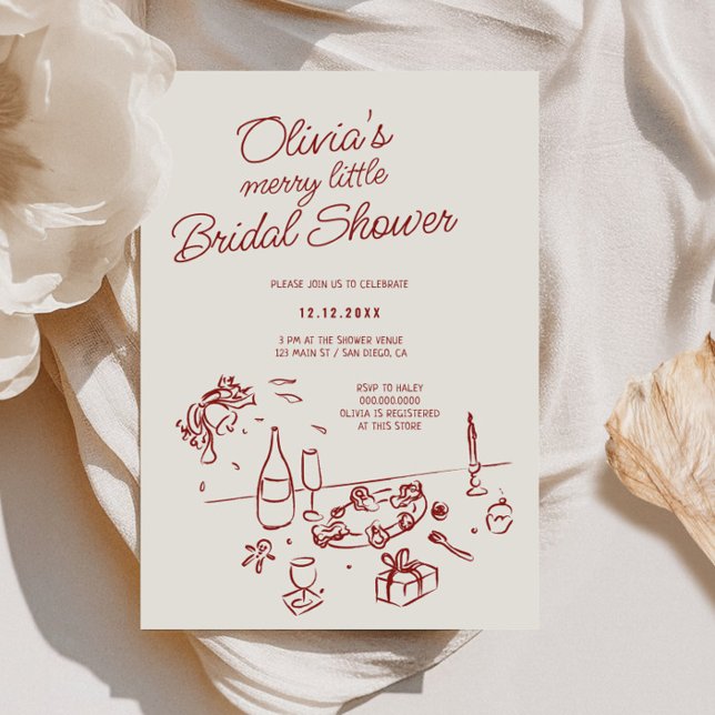 Hand Drawn Whimsical Merry Little Bridal Shower Invitation (Creator Uploaded)