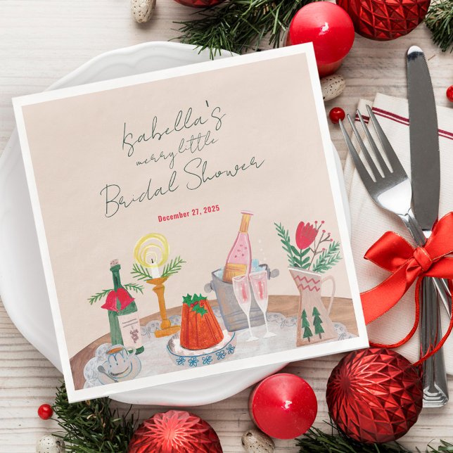 Hand Drawn Whimsical Merry Little Bridal Shower Napkin (Hand Drawn Whimsical Merry Little Bridal Shower Paper Dinner Napkins)