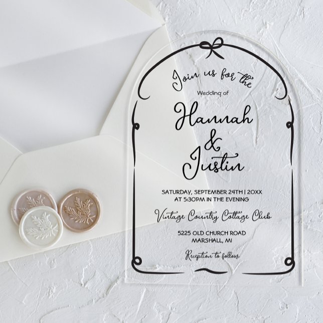 Hand drawn whimsical modern trendy wedding acrylic invitations (Creator Uploaded)