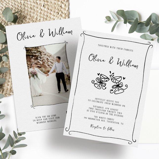 Hand-Drawn Whimsical Photo All-In-One Wedding Invitation (Creator Uploaded)