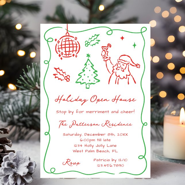 Hand Drawn Whimsical Quirky Christmas Open House Invitation (Creator Uploaded)