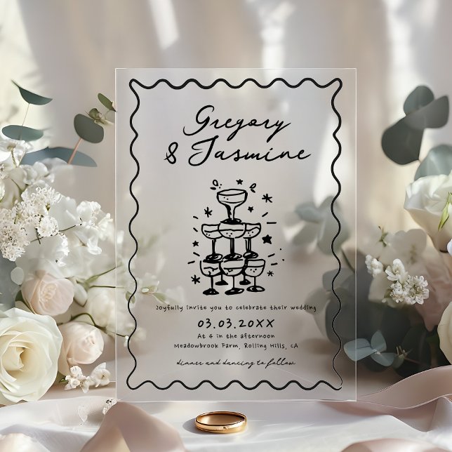 Hand Drawn Whimsical Quirky Handwritten Wedding Acrylic Invitations (Creator Uploaded)