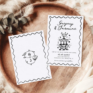 Hand Drawn Whimsical Quirky Handwritten Wedding Invitation
