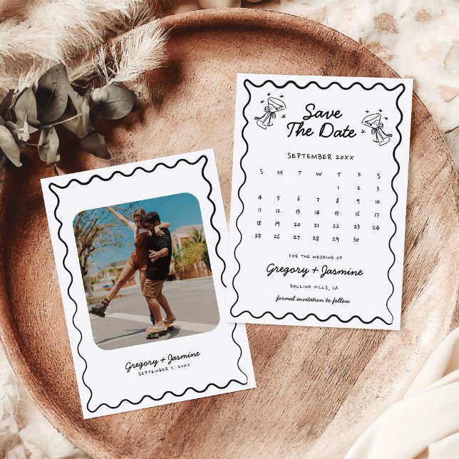 Hand Drawn Whimsical Quirky Photo Calendar Wedding Save The Date (Creator Uploaded)